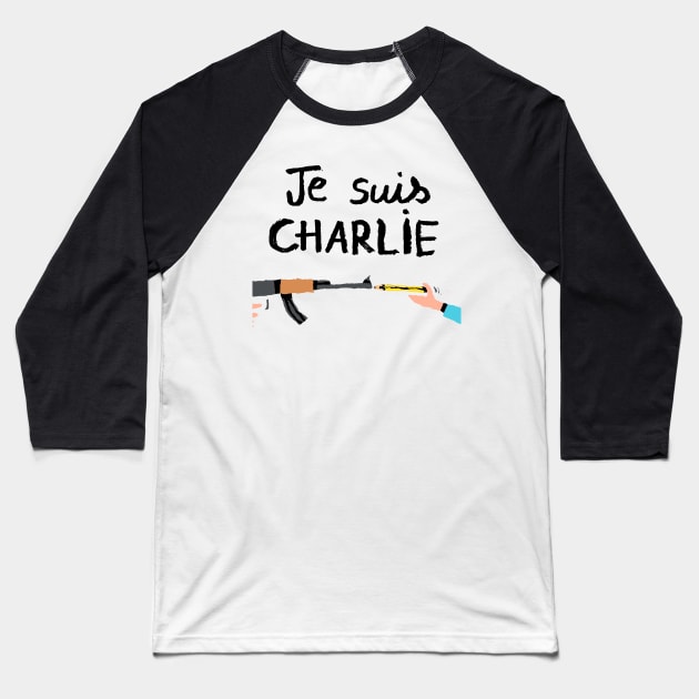 Gun vs Pencil Je Suis Charlie Baseball T-Shirt by nurmasruroh